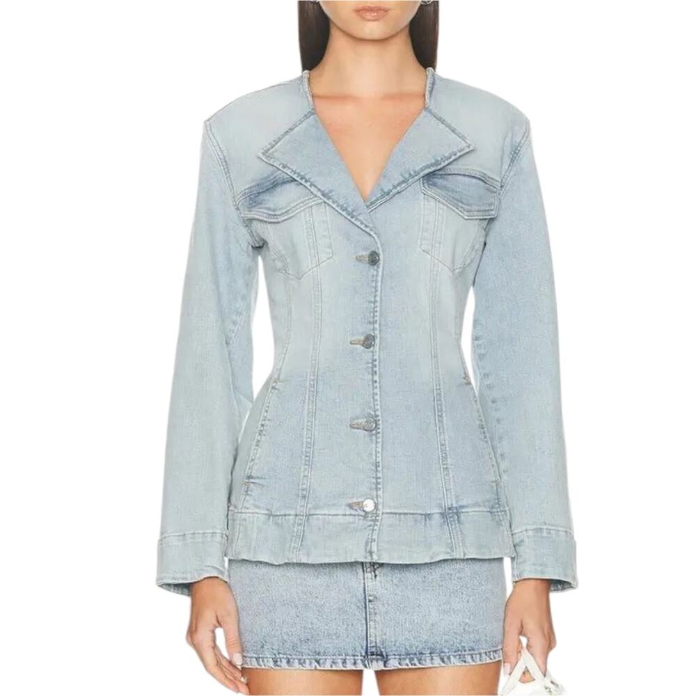 GANNI Fitted Denim Blazer Single Breasted Light Wash - Picture 1 of 12